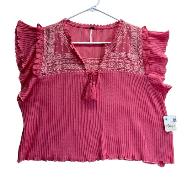 Free People Tops - Free People Sarafina Pink Embroidered Women's Top. Size M
NWT